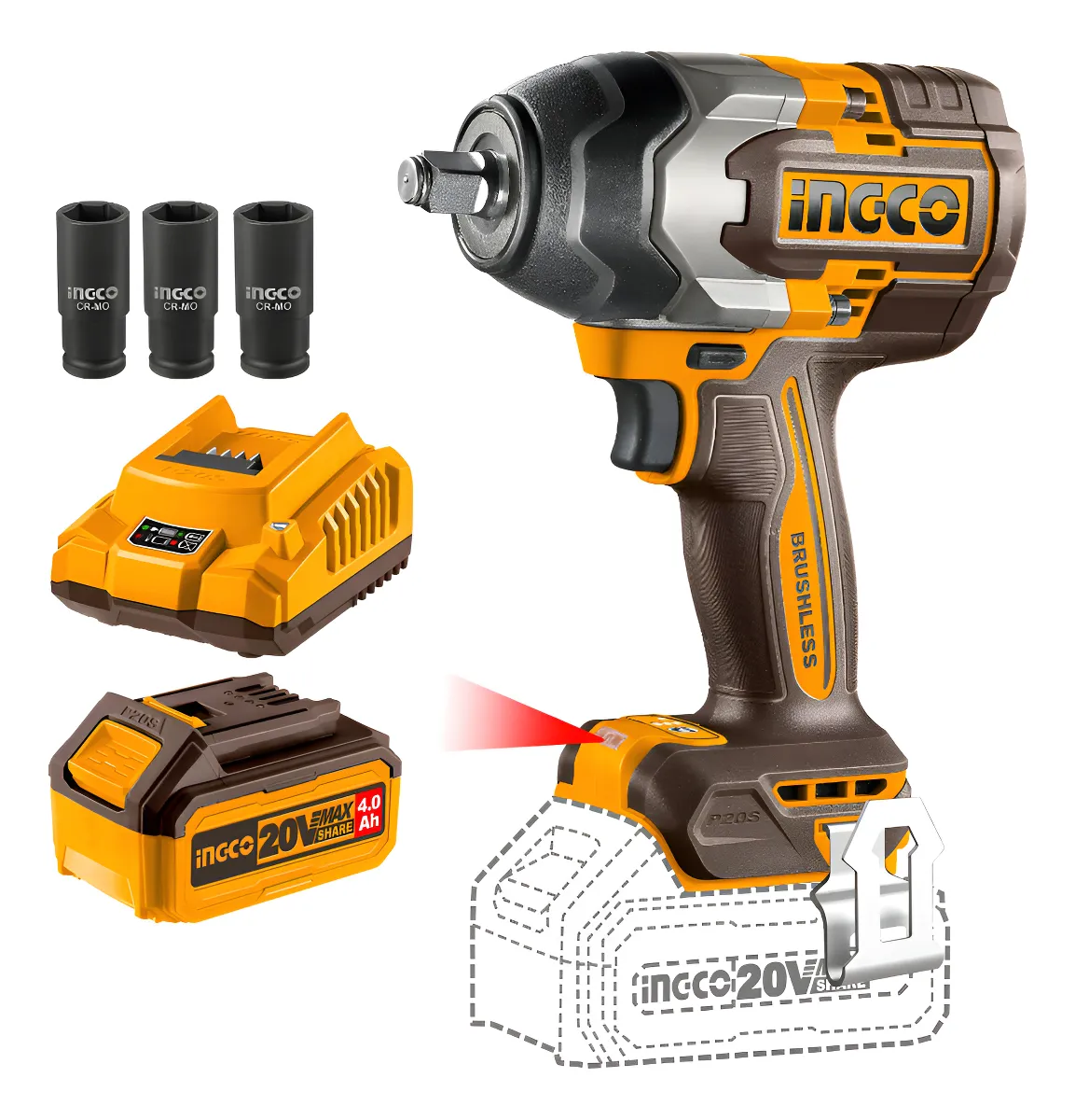 llave de impacto 850N.m+bateria 4.0A.h+cargador