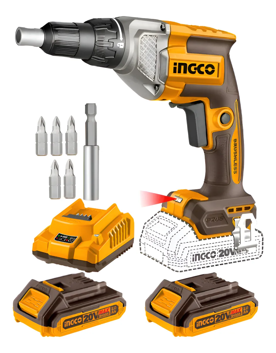 Atornillador durlock+2 baterias 2.0A.h+cargador ingco