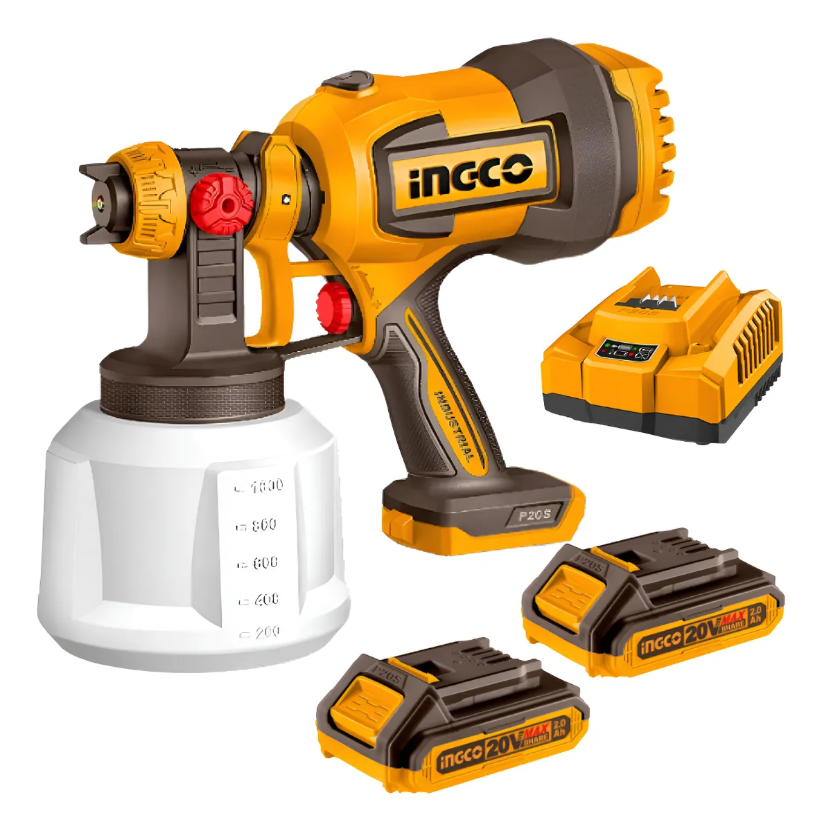 Pistola para pintar ingco+2 baterias2.0A.h+cargador