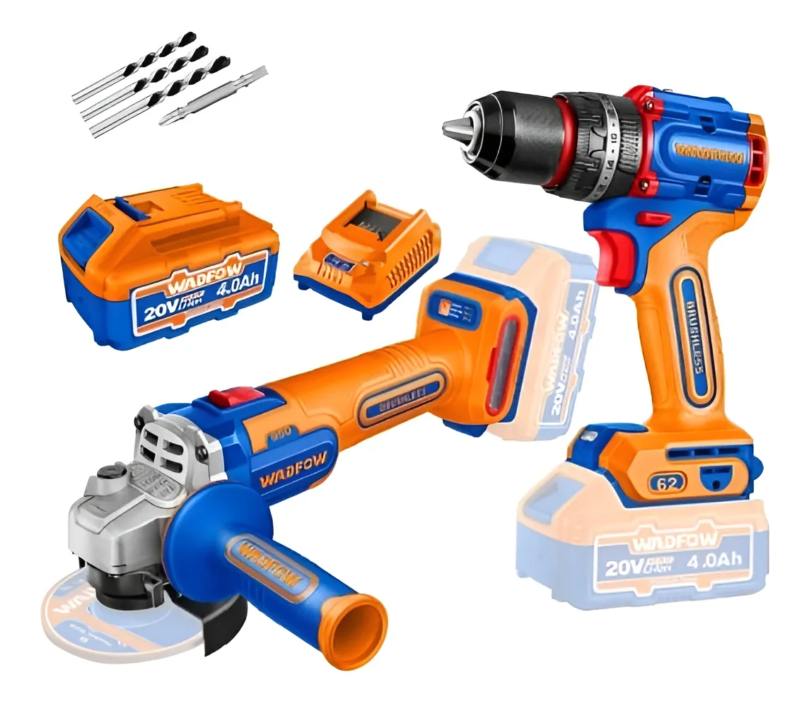 Amoladora+taladro 62nm+2 baterias4.0A.h+cargador Wadfow