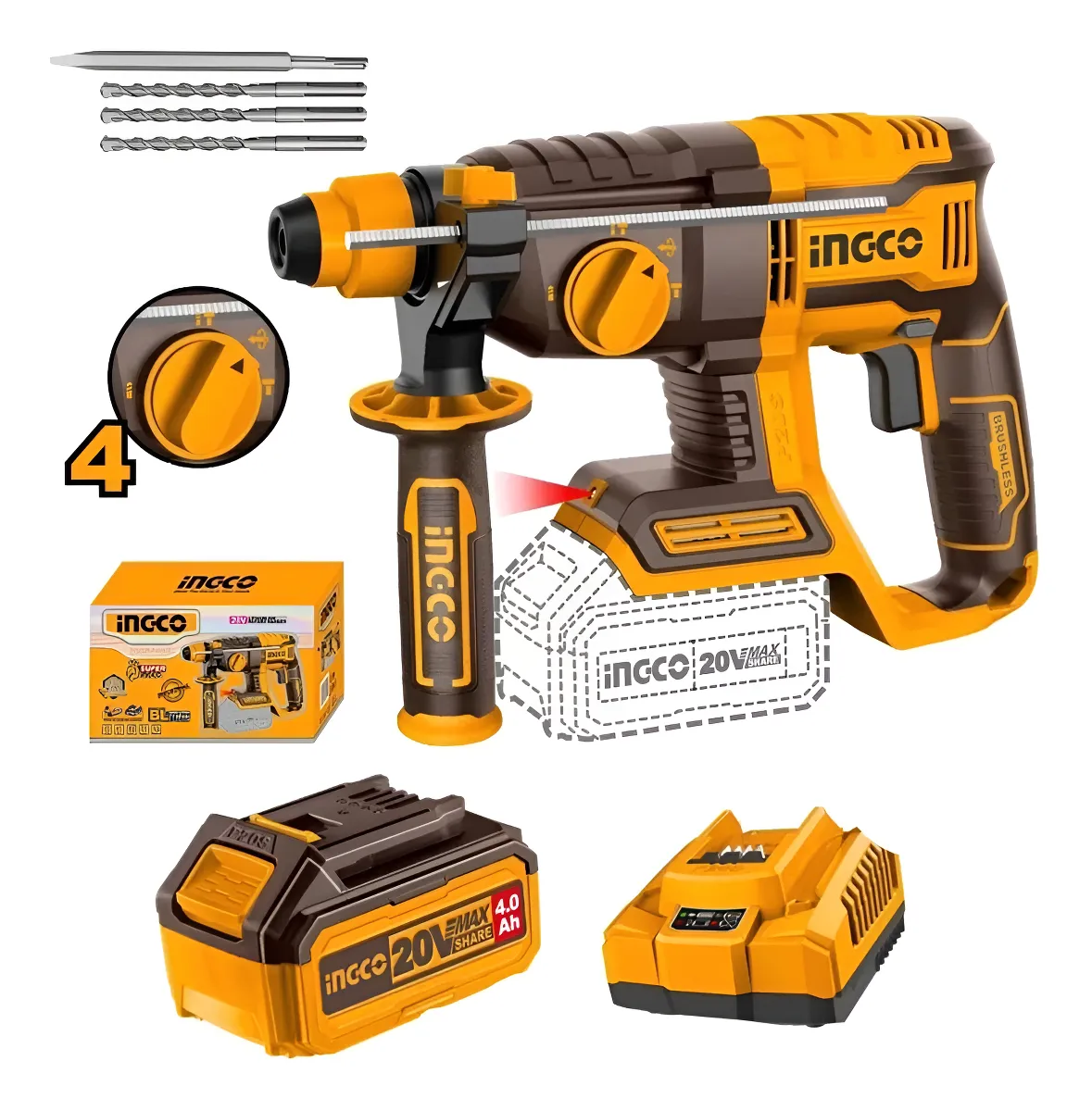 rotomartillo+bateria 4.0A.h+cargador ingco