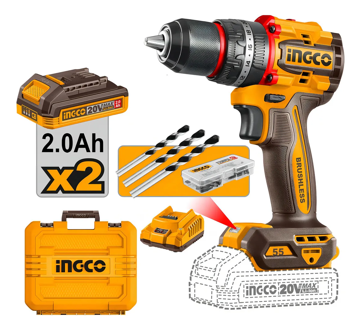 taladro a bateria con percutor ingco