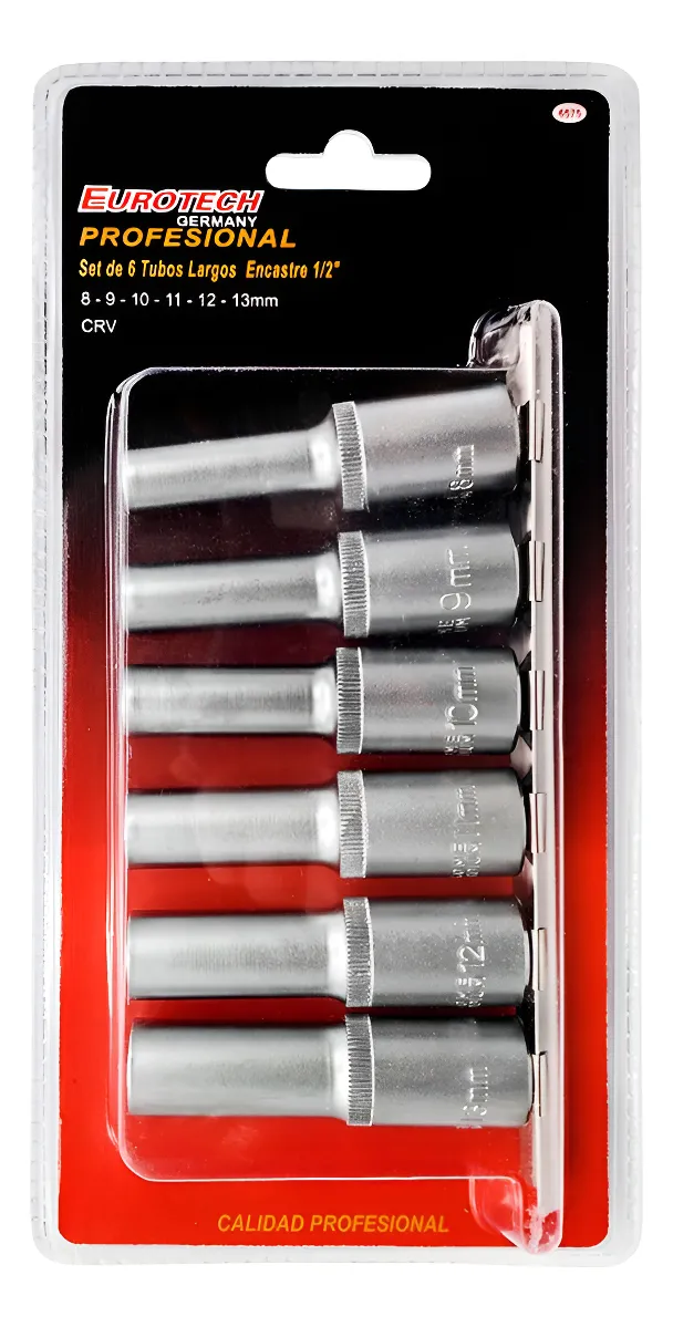 Juego Tubos Largos Enc 1/2'' De 8 A 13mm Eurotech
